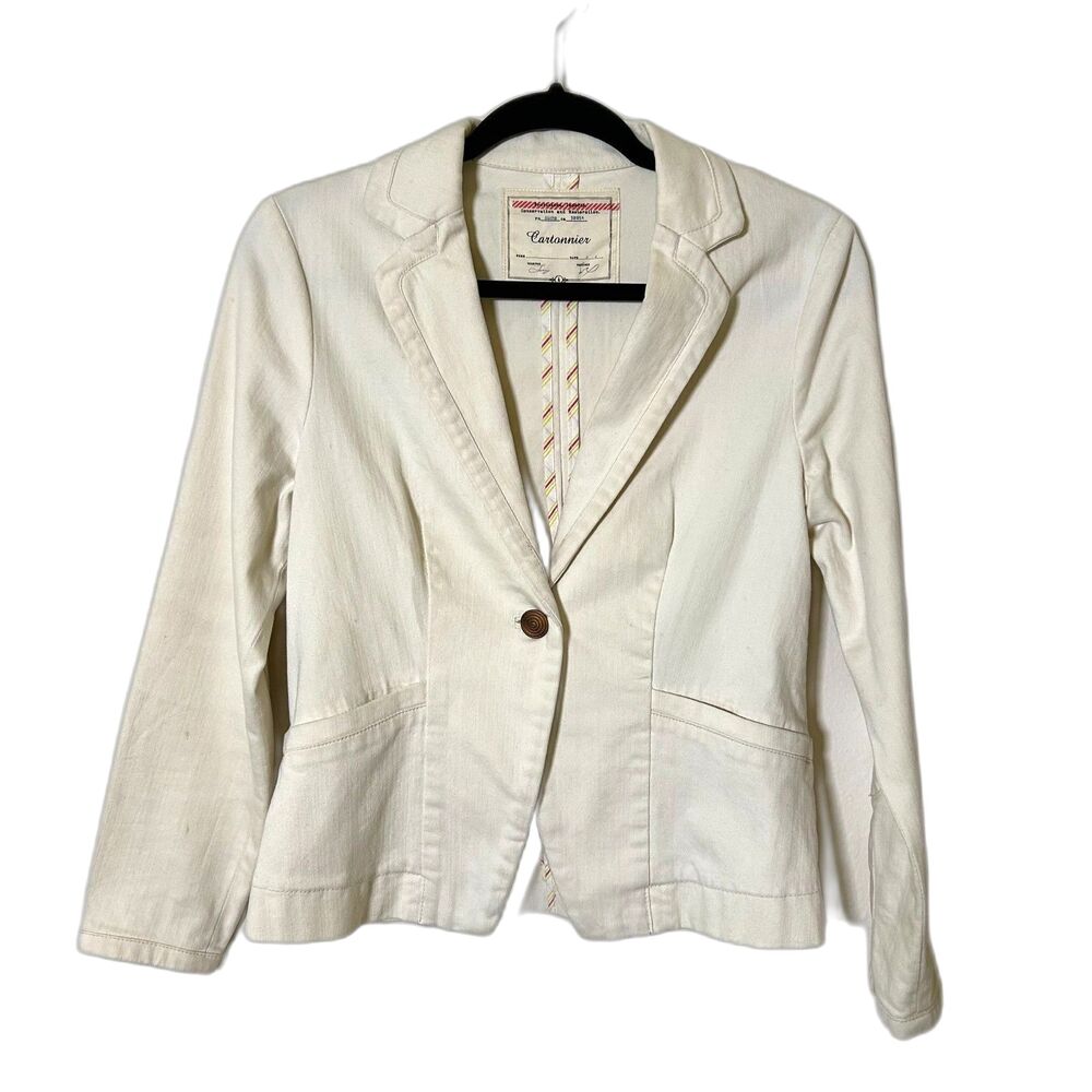 Anthropologie‎ Cartonnier White Denim One Button Blaze Size 4